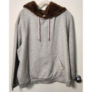 Sandy Liang X Target Faux Fur‎ Hoodie Gray Brown Pink Drawstring Plus 1X Pocket